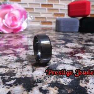 New stylish black brushed steel wedding band ring